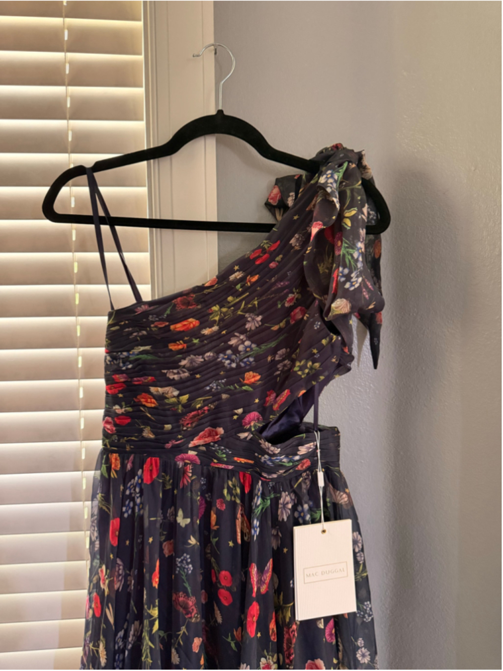 Women's Mac Duggal One Shoulder Floral Maxi Dress Navy Multicolor Sz4 - Picture 7 of 9